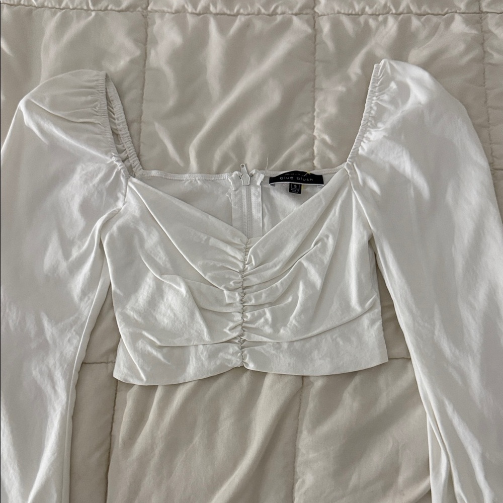 Blue Blush White Ruched Crop Top